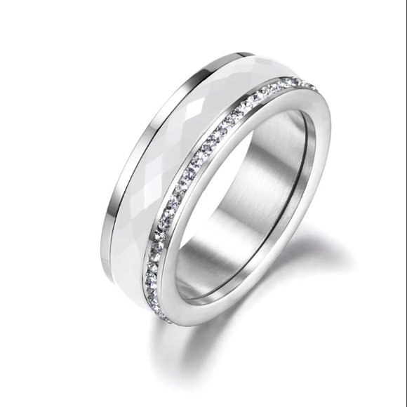 New!! Classic Titanium Stainless Steel White/Black Ceramics Ring Jewelry - Picture 8 of 10